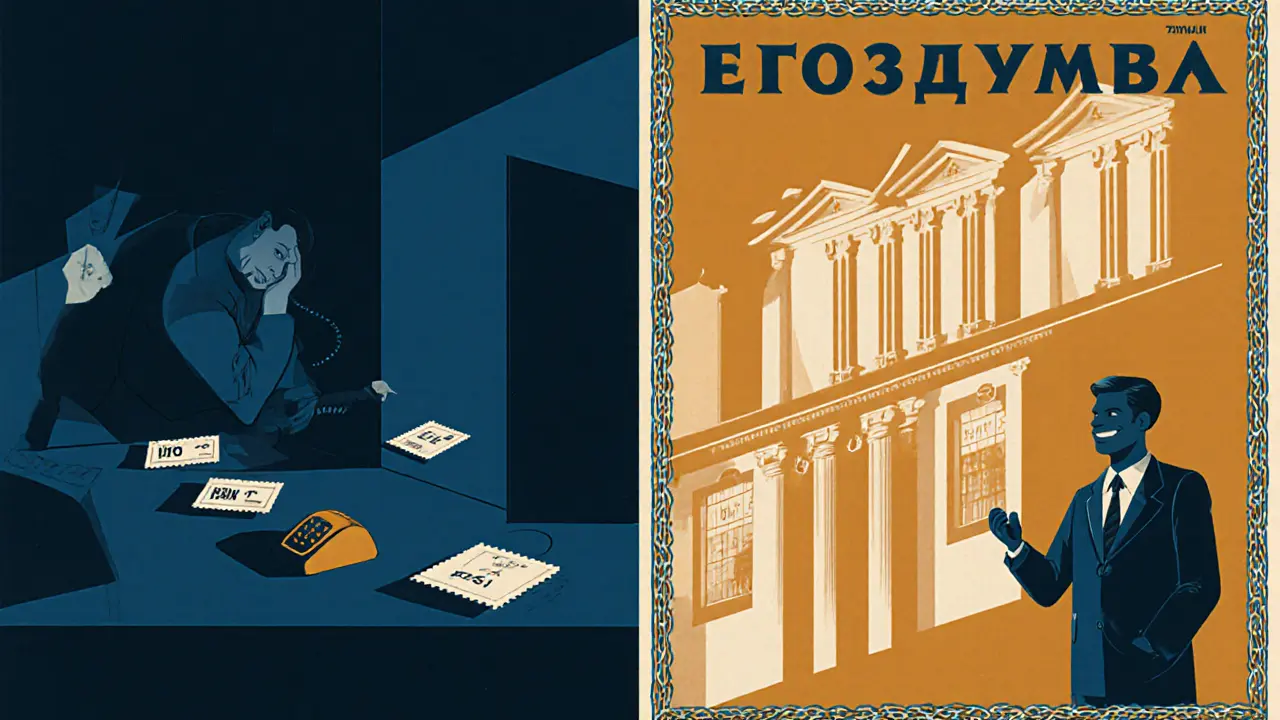 Слева — человек в отчаянии с отказами, справа — тот же человек с брокером и выгодными предложениями банков.