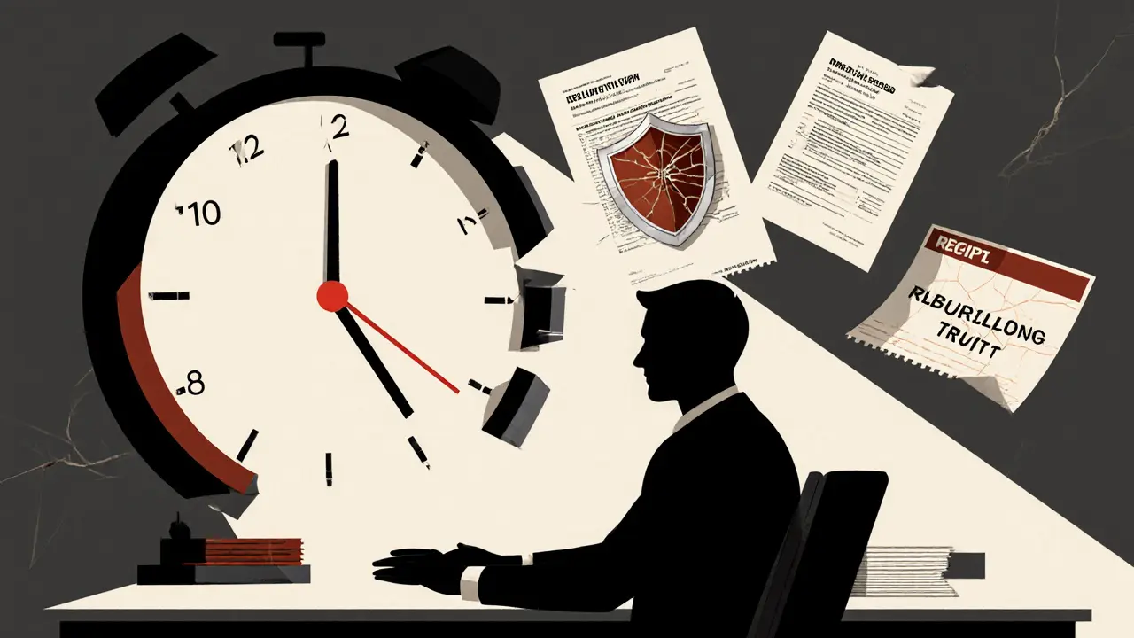 Мужчина перед таймером 48 часов с документами, подтверждающими восстановление кредитной истории.