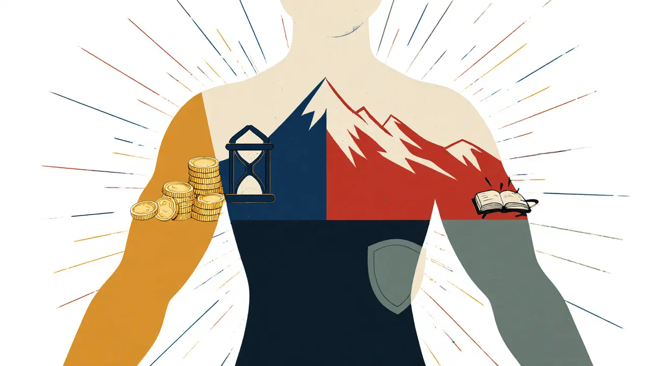 Силуэт человека, разделённый на пять цветных частей, символизирующих факторы риска.