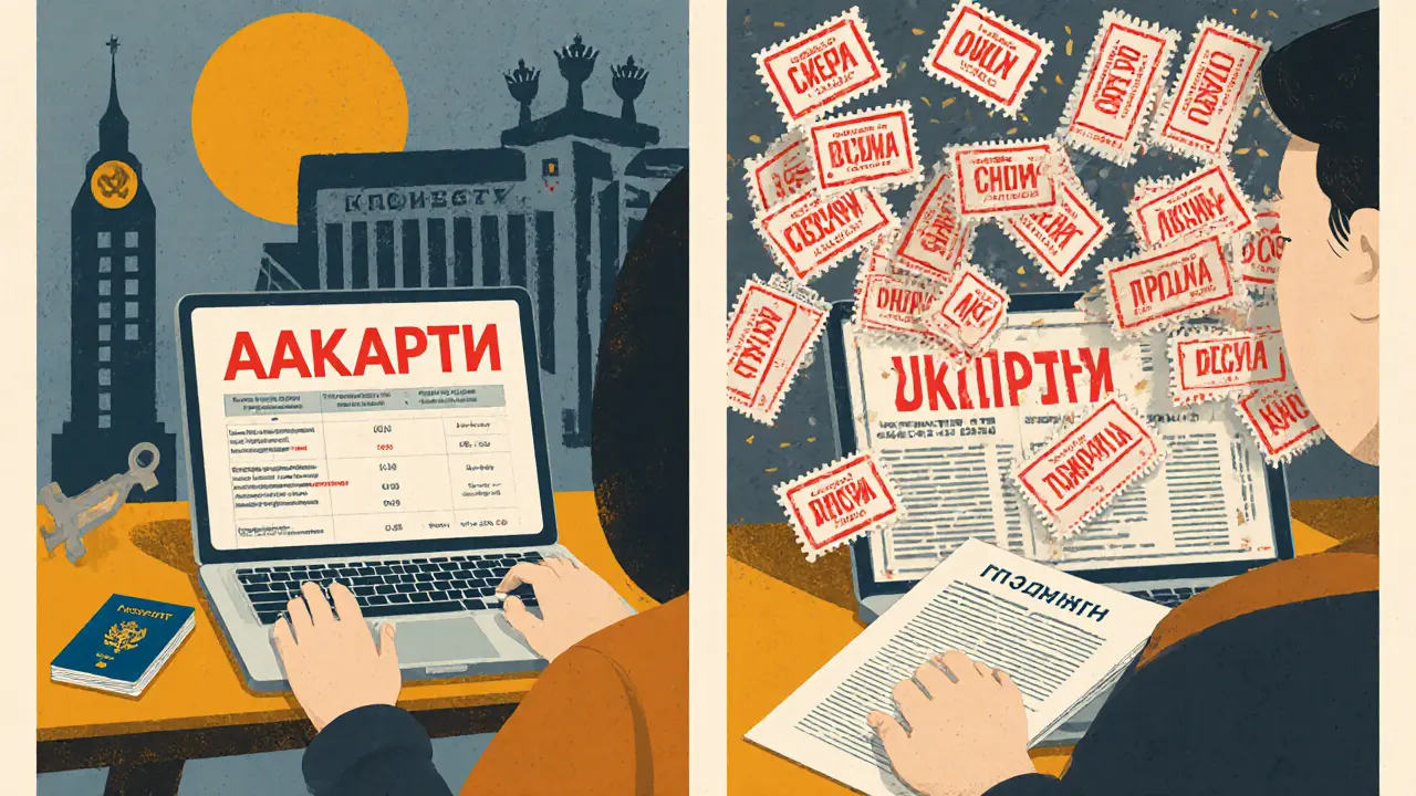 Сравнение чистой кредитной истории и хаоса долгов на экране ноутбука, на столе — документы и паспорт.