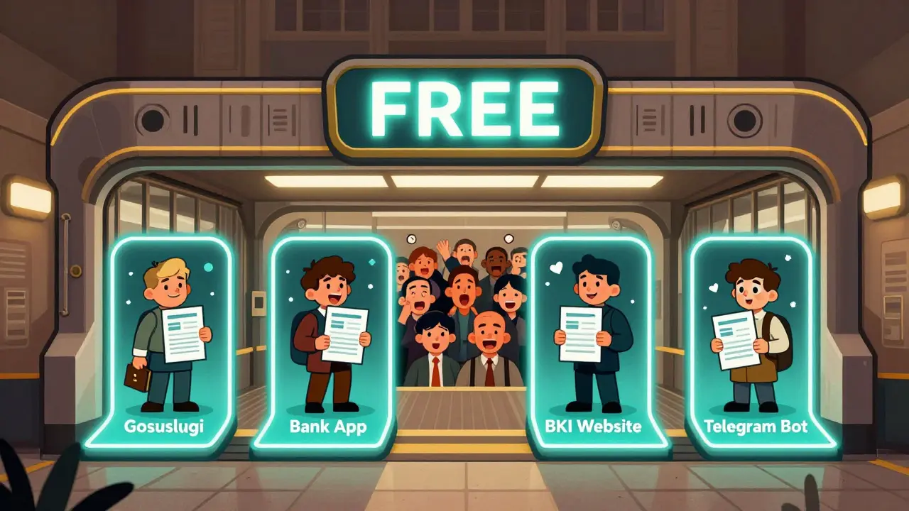 Цифровой портал с четырьмя путями к бесплатной проверке кредитной истории через Госуслуги, приложение банка и другие способы.