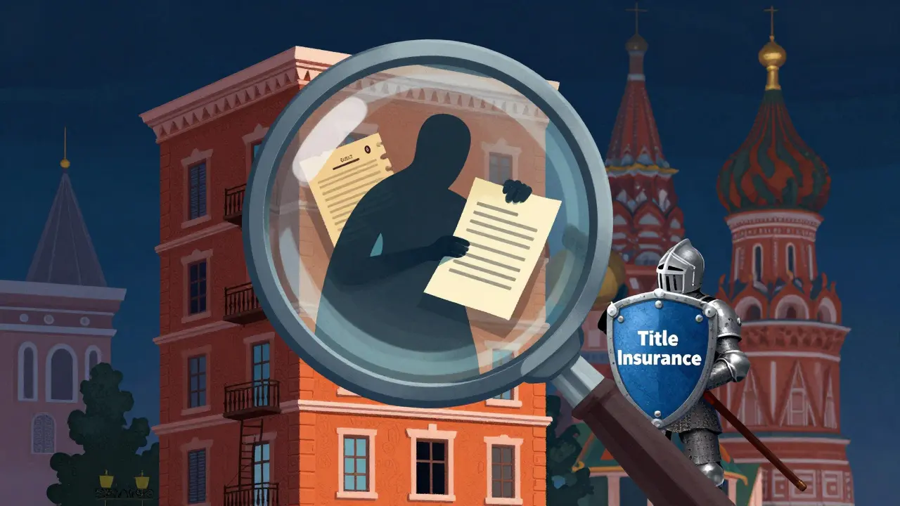 Лупа раскрывает скрытые риски при покупке вторичного жилья, рыцарь титульного страхования защищает дом.