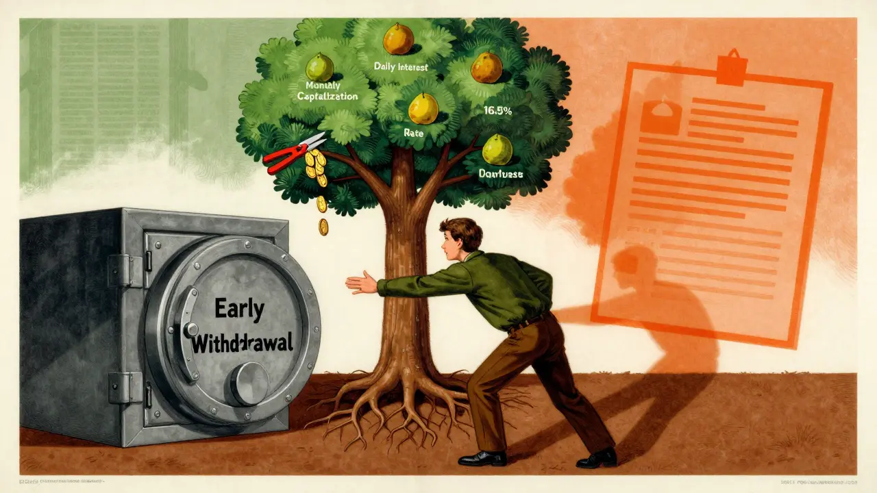 Человек у ворот сейфа, а за спиной — дерево капитализации с обрезанной веткой.