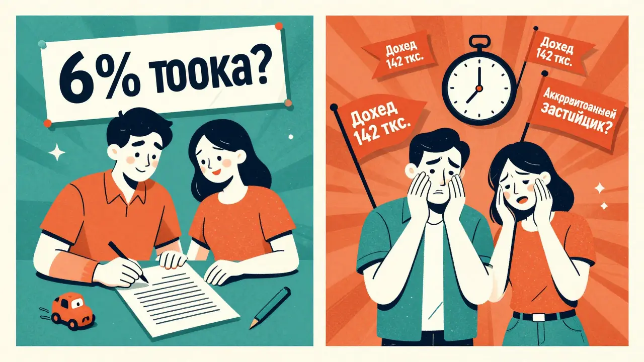 Два сценария: одни счастливы с ипотекой 6%, другие — под давлением условий и предупреждений.