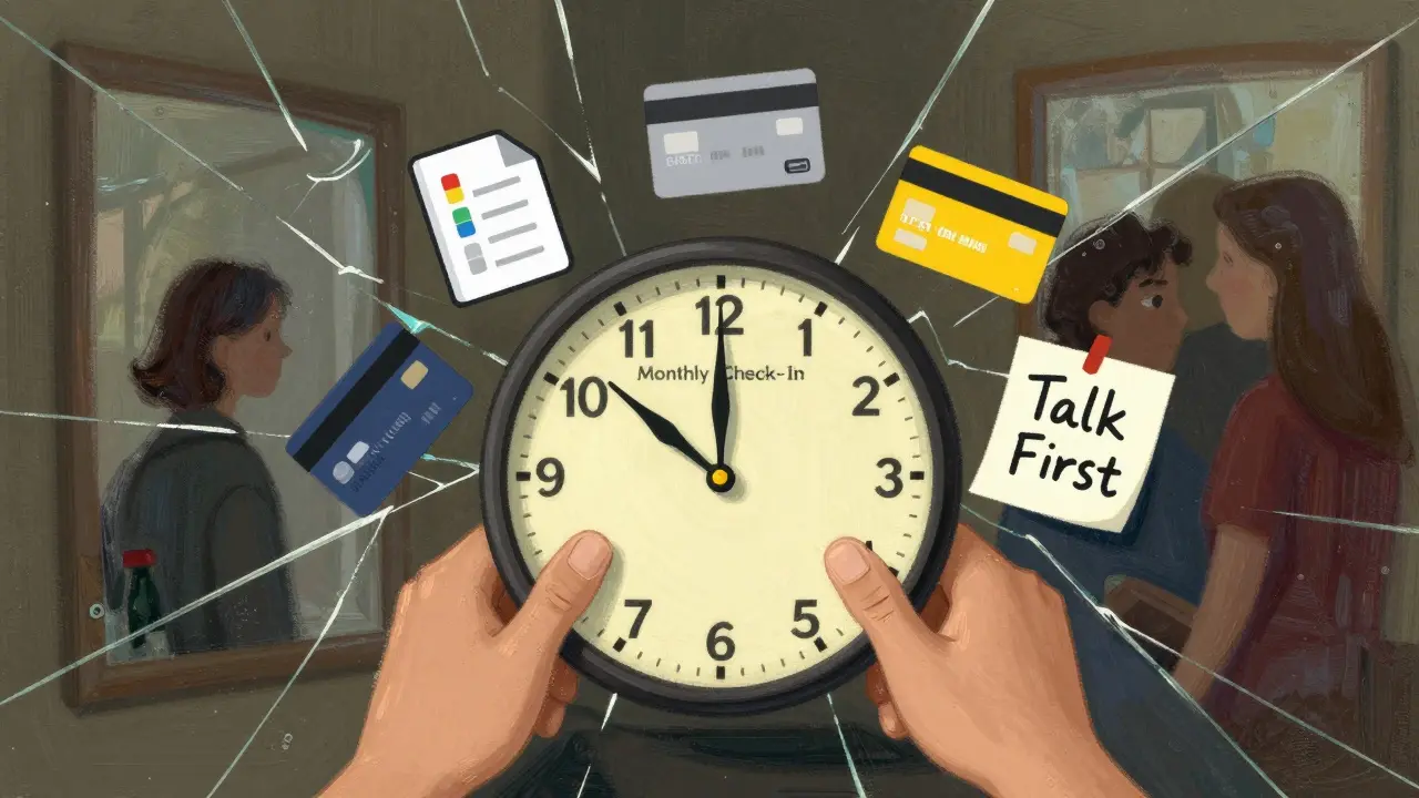 Часы с переплетёнными пальцами как стрелками, символизирующие ежемесячный разговор о финансах.