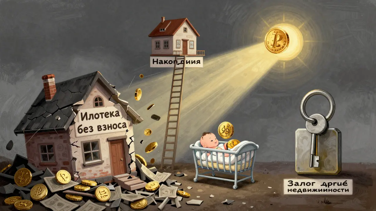 Рушится ипотека без взноса, три альтернативы: накопления, маткапитал и залог недвижимости.