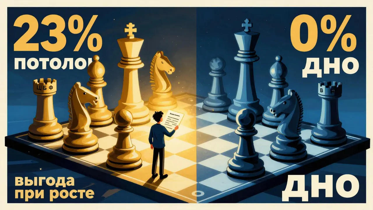 Шахматная доска с фигурами ЦБ, банка и вкладчика, показывающая выгоду и риски.