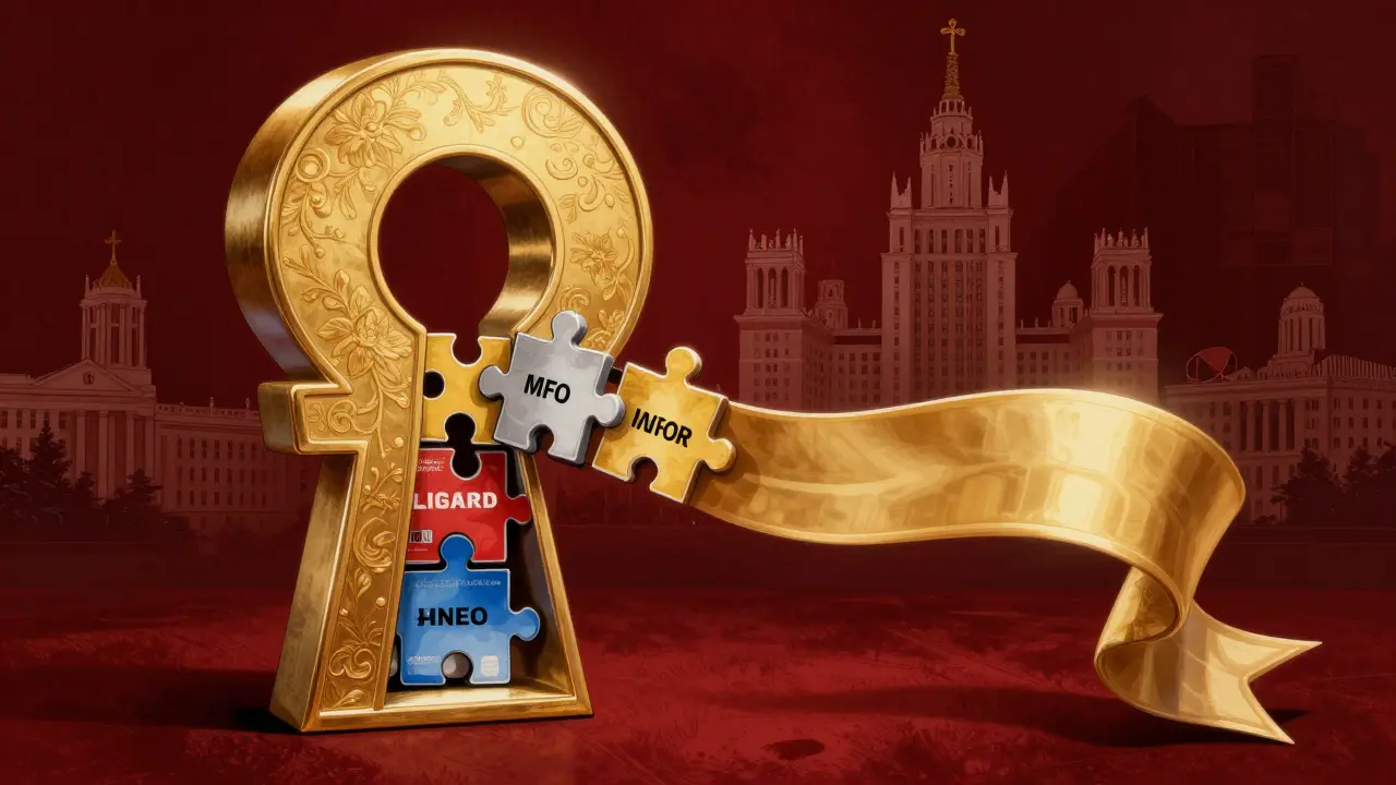 Ключ в форме рубля, объединяющий разные кредиты в один поток