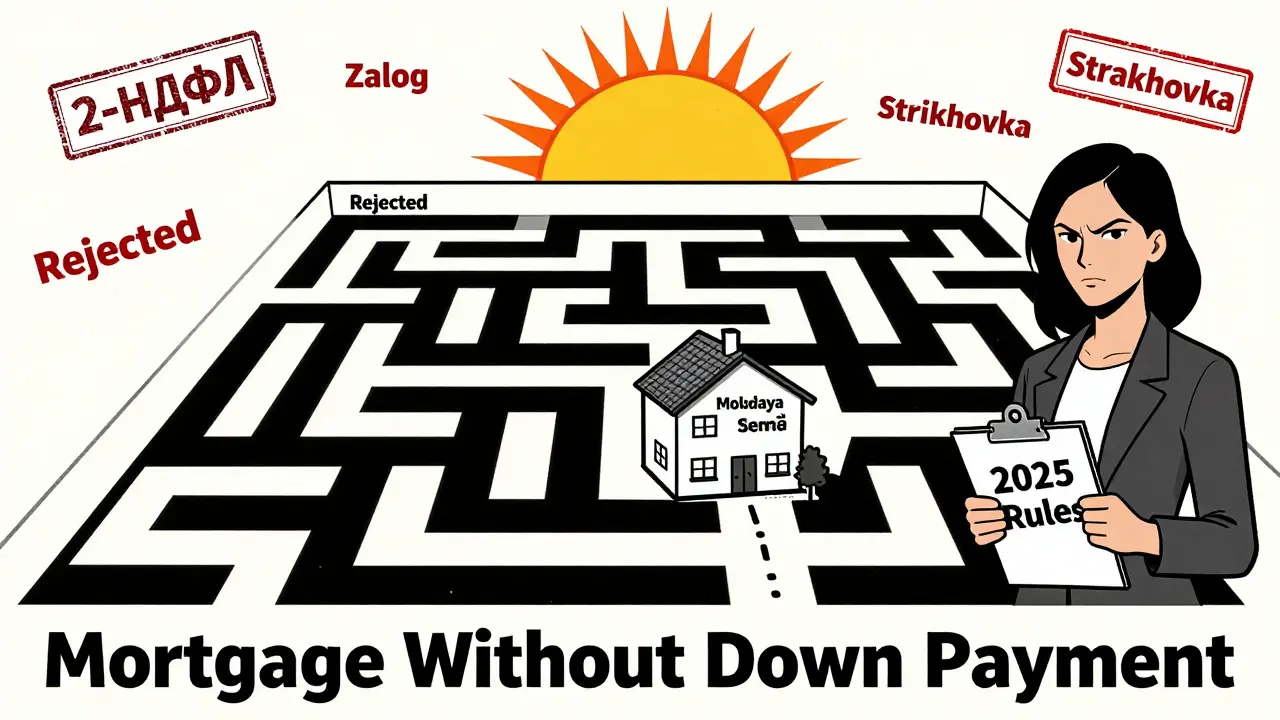 Лабиринт ипотеки без первоначального взноса, где только один путь ведет к жилью через государственную программу.