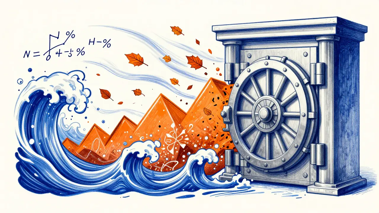 Абстрактное изображение банковского сейфа, разрушаемого инфляцией