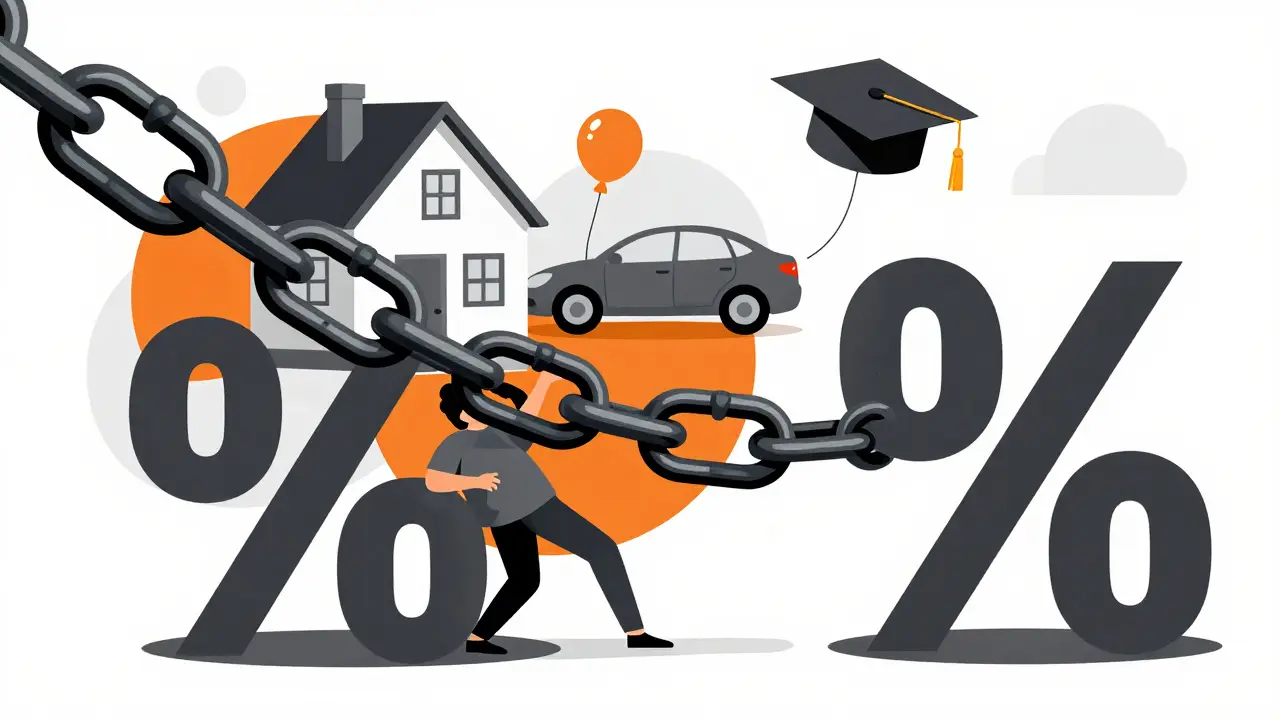 Концепция рефинансирования и освобождения от высоких процентов в стиле польского плаката