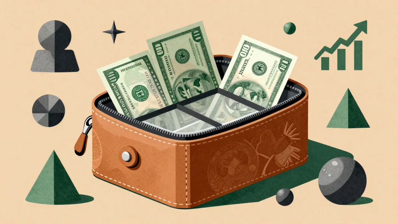 Стилизованный кожаный органайзер с наличными в стиле польской школы плаката