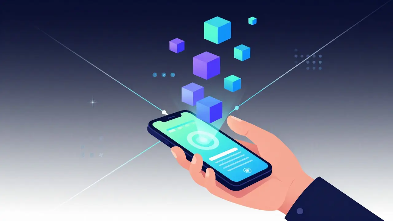 Рука с телефоном управляет финансовыми данными